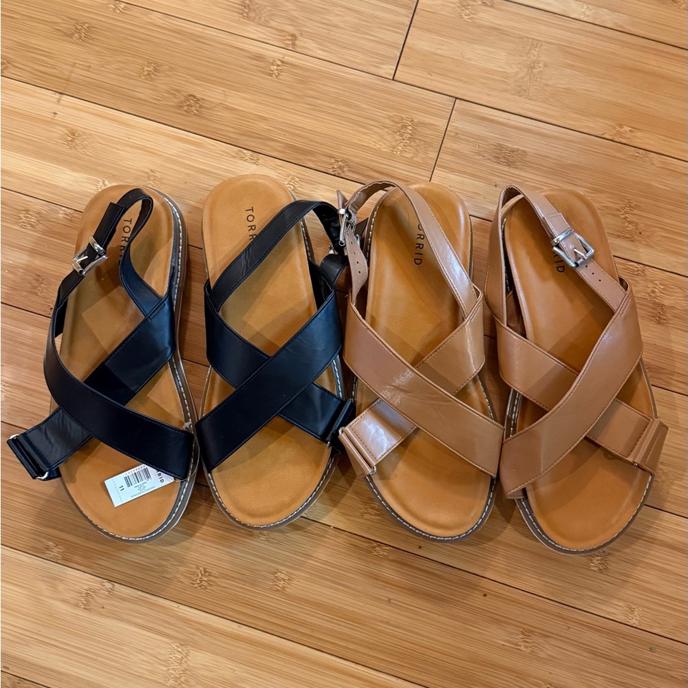 Torrid Black and Brown Crisscross Sandals